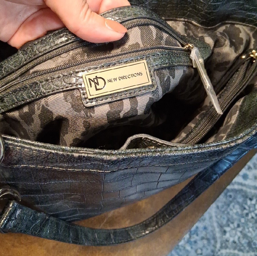 New Directions Black Croc-Embossed Tote Bag with Gold Hardware - Picture 13 of 16